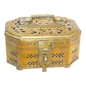Mughal Indian Polished Brass Pierced Incense Box